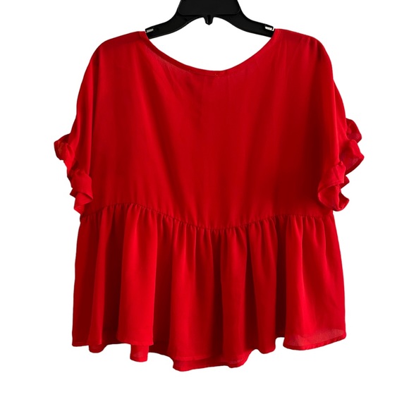 Jun & Ivy Babydoll Red Pullover Top Sz L Swingy Roomy Flutter Valentine Peplum - Picture 2 of 9